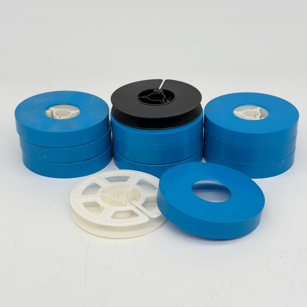 Vintage Super 8 8mm Film Empty Plastic Canister and Reel Lot Blue White Black